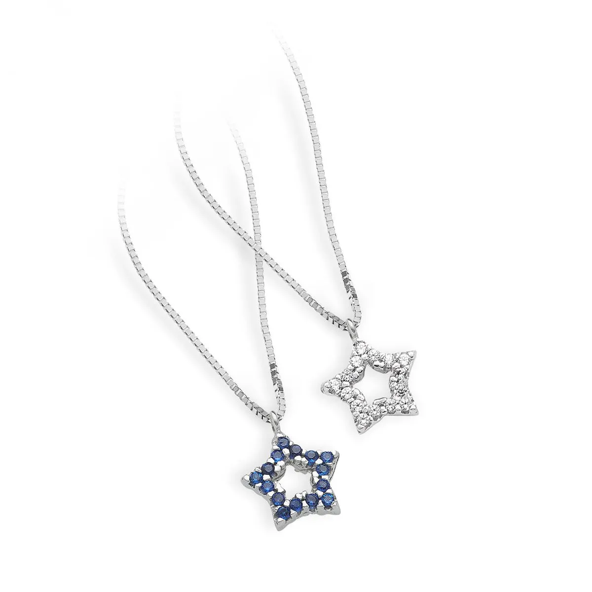 AGZ 258 Collana da Donna Ambrosia Gioielli a forma di Stella in Oro Bianco 18kt e Zirconi Bianchi e blu