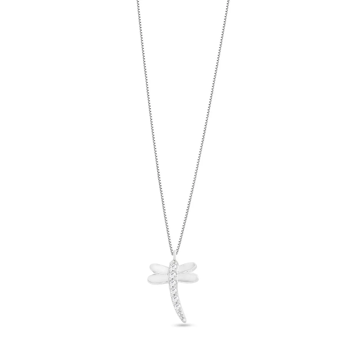 AGZ 285 Collana da Donna Ambrosia Gioielli a forma di Libellula in Oro Bianco 18kt e Zirconi Bianchi