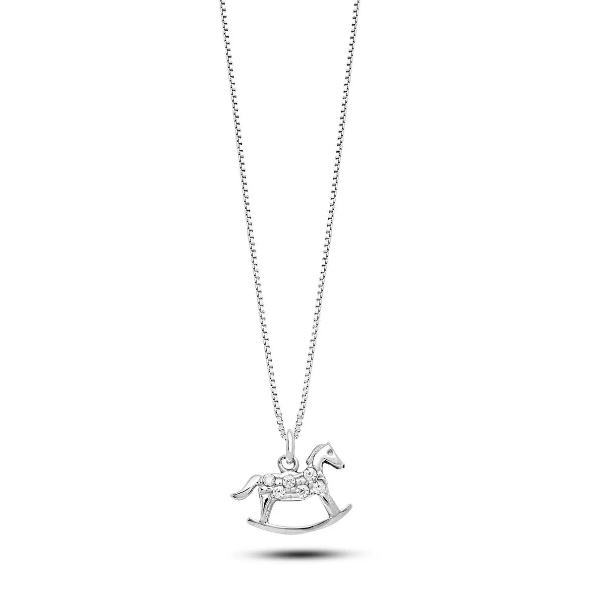AGZ 318 Collana da Donna Ambrosia Gioielli a forma di Cavallo a dondolo in Oro Bianco 18kt e Zirconi