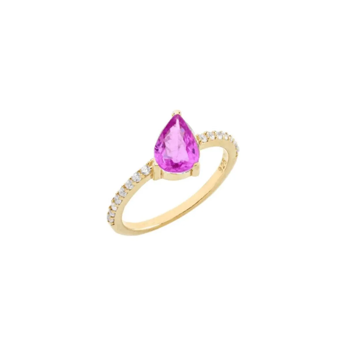 Anello Argento 925 Bagno Oro Giallo Goccia Fucsia