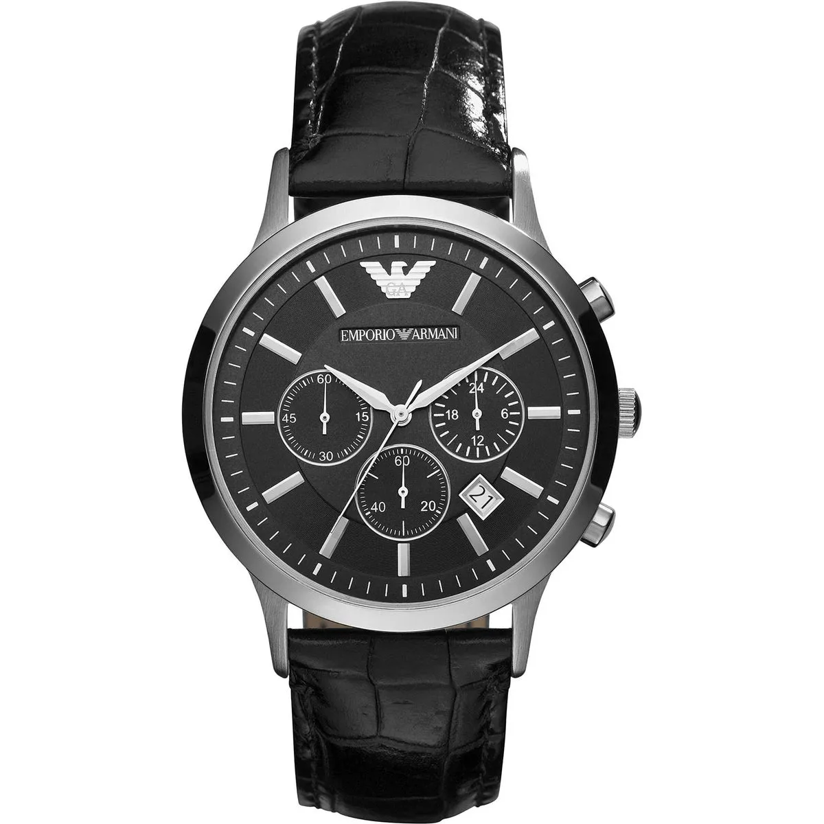 EMPORIO ARMANI AR2447 Renato Orologio Cronografo Uomo in Pelle Nero