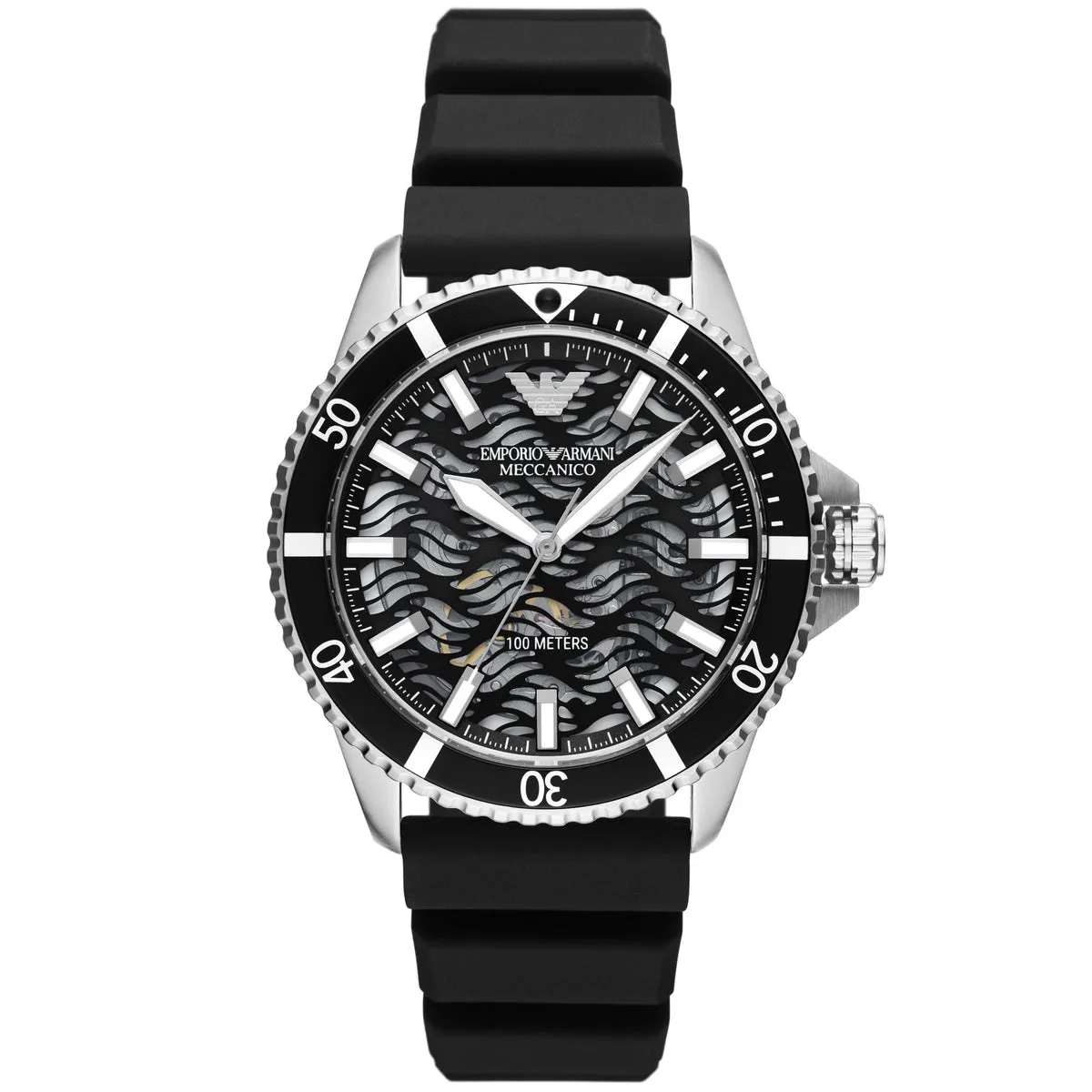 EMPORIO ARMANI AR60062 DIVER Orologio Meccanico uomo Cinturino in Silicone Nero