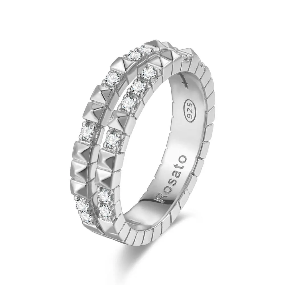 Anello Rosato Fascia Cubica Zirconi Argento RZA013