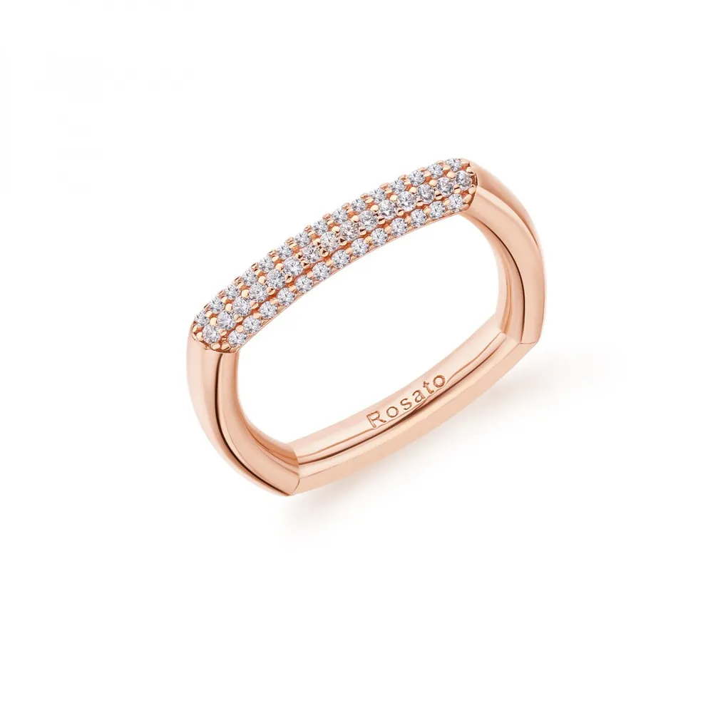 Anello Quadrato Rosato in Argento Rosé con Zirconi RZBI32