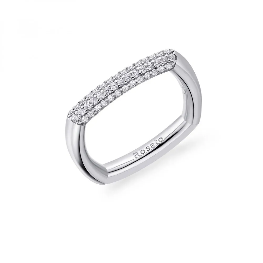 Anello Quadrato Rosato in Argento con Zirconi RZBI31