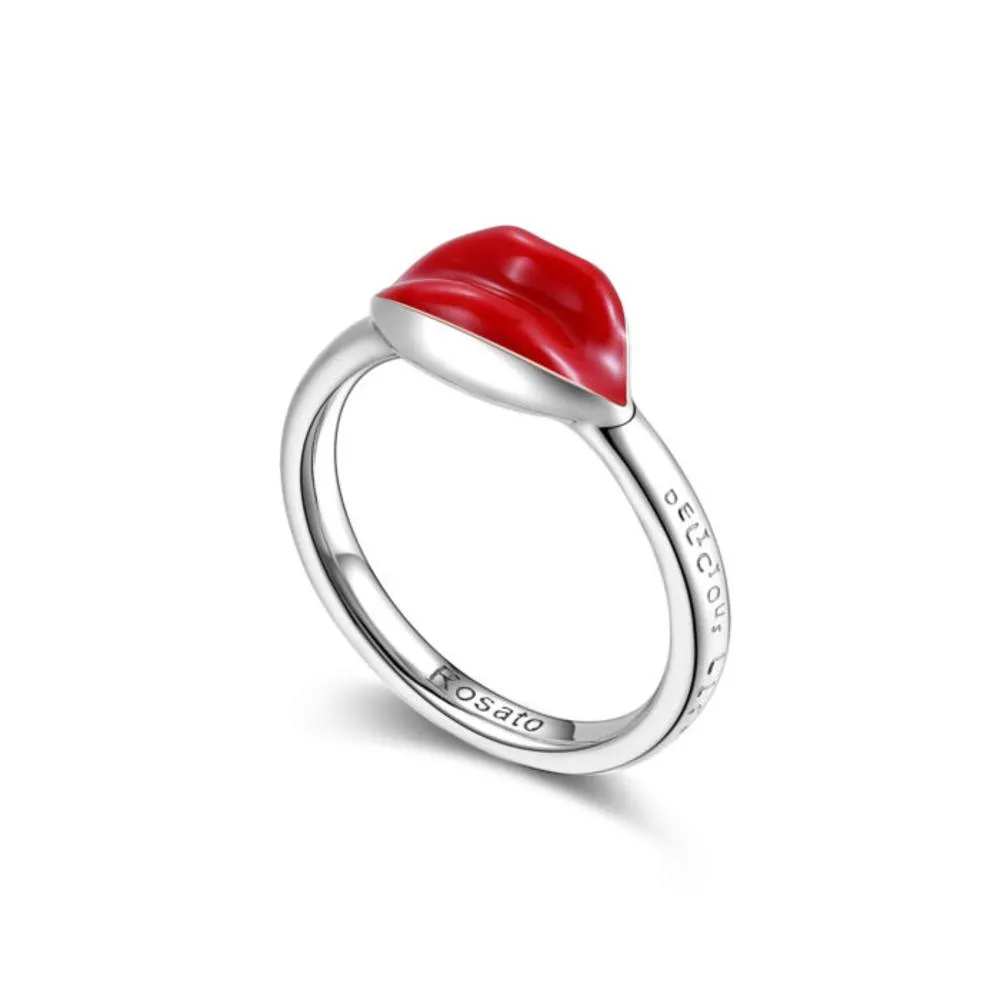 Anello Rosato Bocca in Argento e Smalto Rosso RZA002