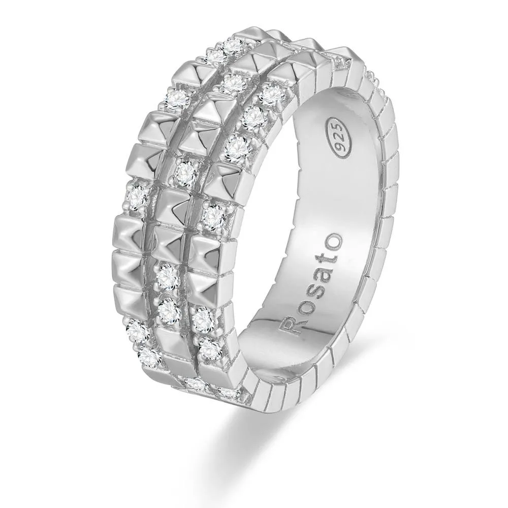 Anello Rosato Cubica Fascia Argento Zirconi RZA015