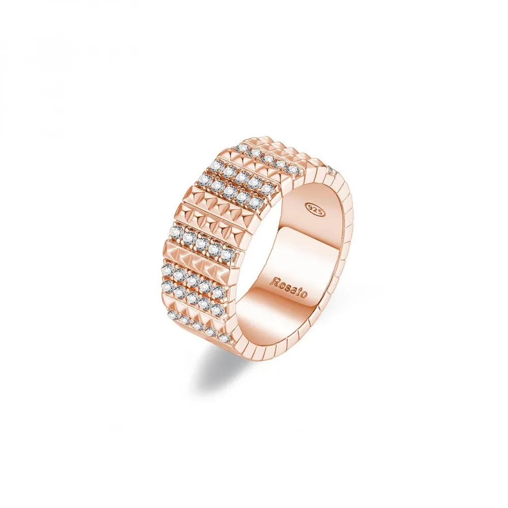 Anello Rosato Cubica Fascia Rosa con Zirconi RZCU58