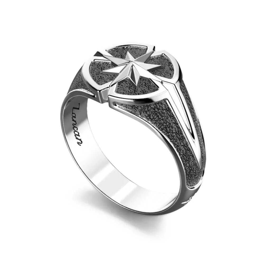 ZANCAN Anello Uomo in Argento con Rosa dei Venti EXA175