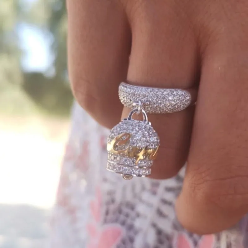 Anello campana capri argento zirconato con scritta in oro da donna