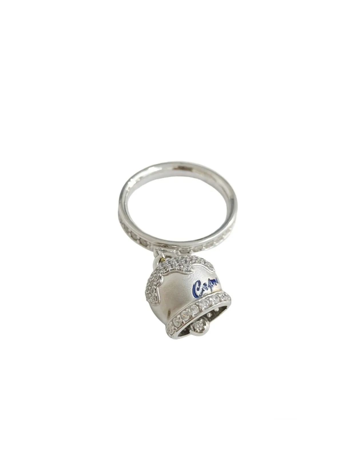 Anello donna campanella capri in argento con scritta capri blu e zirconi