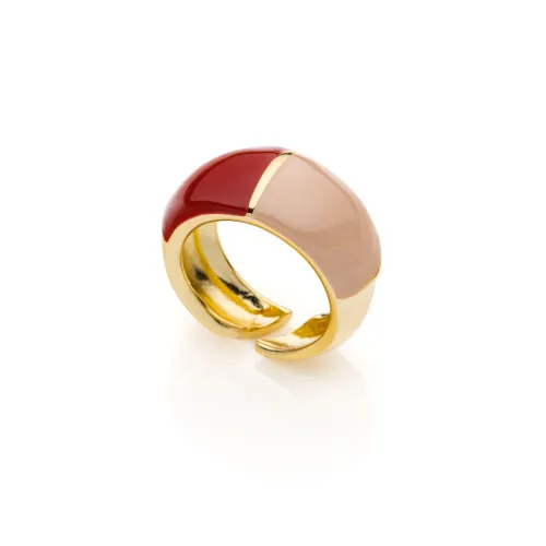 Anello dorato con smalto rosso bordeaux e beige 2188 Unoaerre donna