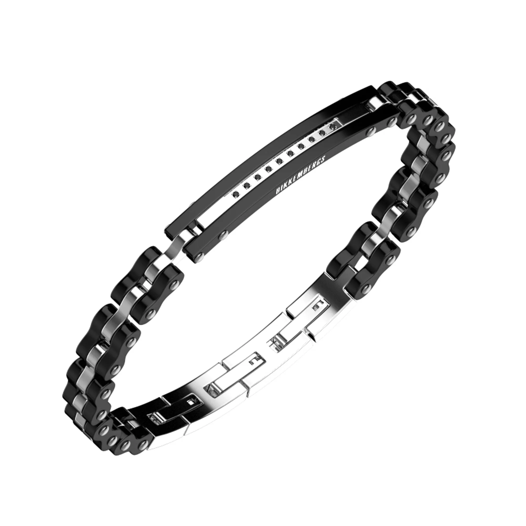 Bikkembergs Bracciale Uomo Targa Classic In Acciaio Nero E Diamanti