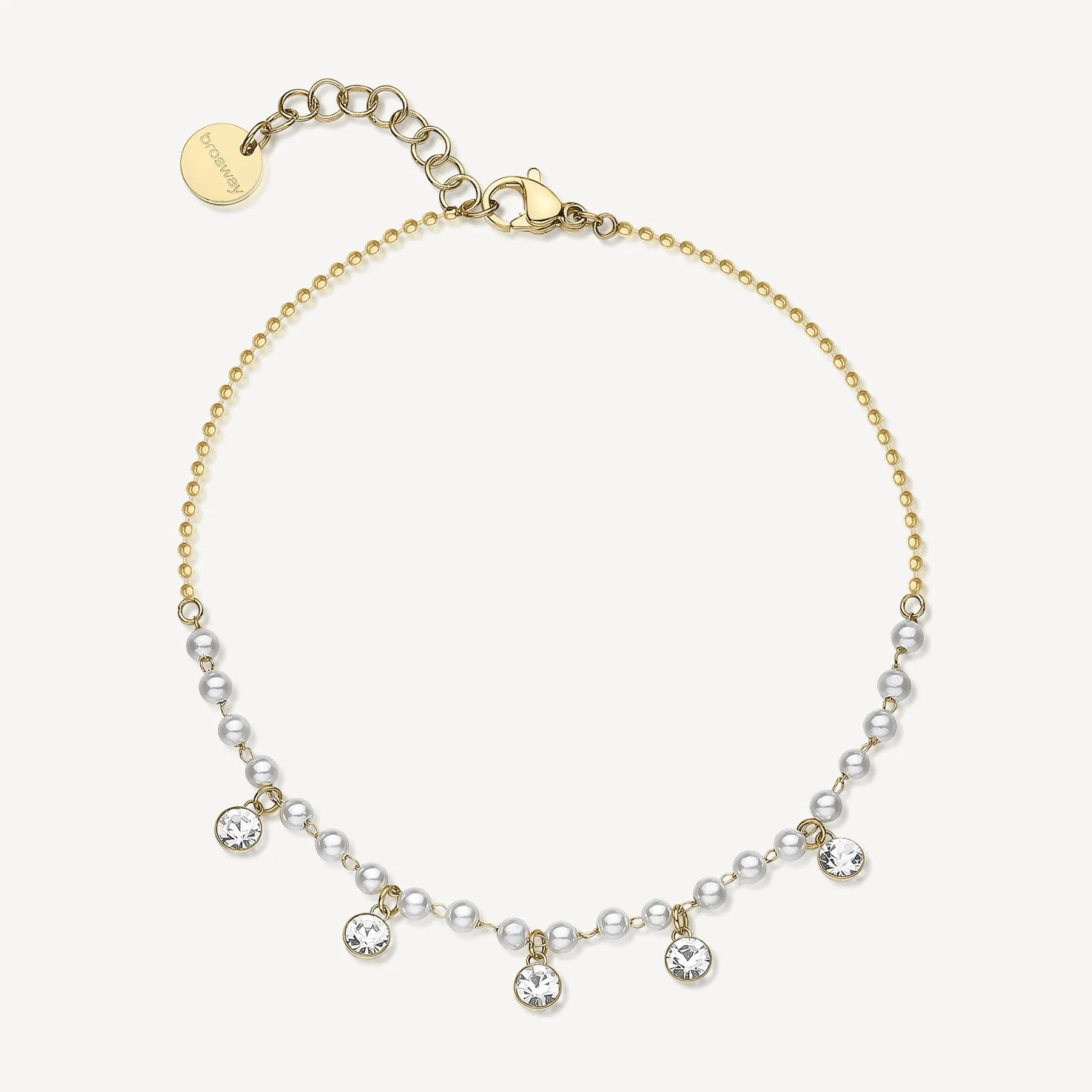 CAVIGLIERE BROSWAY CHANT PVD ORO PERLINE E CHARMS CON CRISTALLI - BAH90