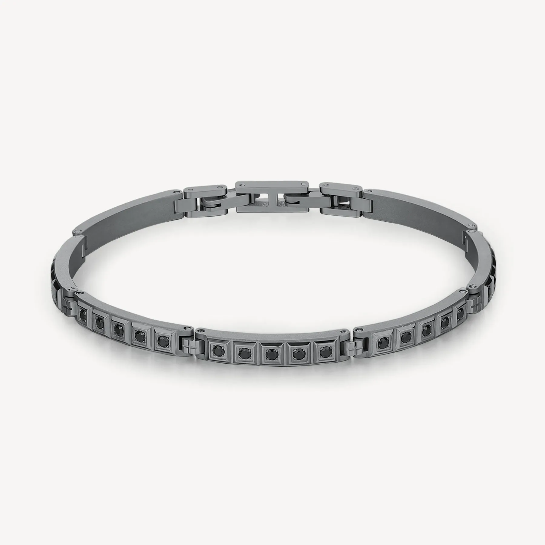 BRACCIALE BROSWAY FORGE UOMO PVD GRIGIO PIASTRINE CRISTALLI NERI - BGF12