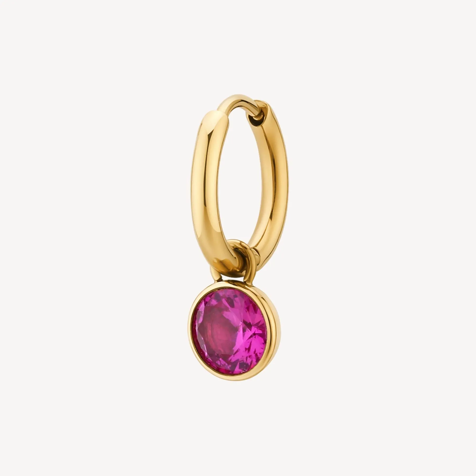 MONORECCHINO BROSWAY CHAKRA BOCCOLA PVD ORO PENDENTE PUNTO LUCE CRISTALLO FUCSIA - BHKE129