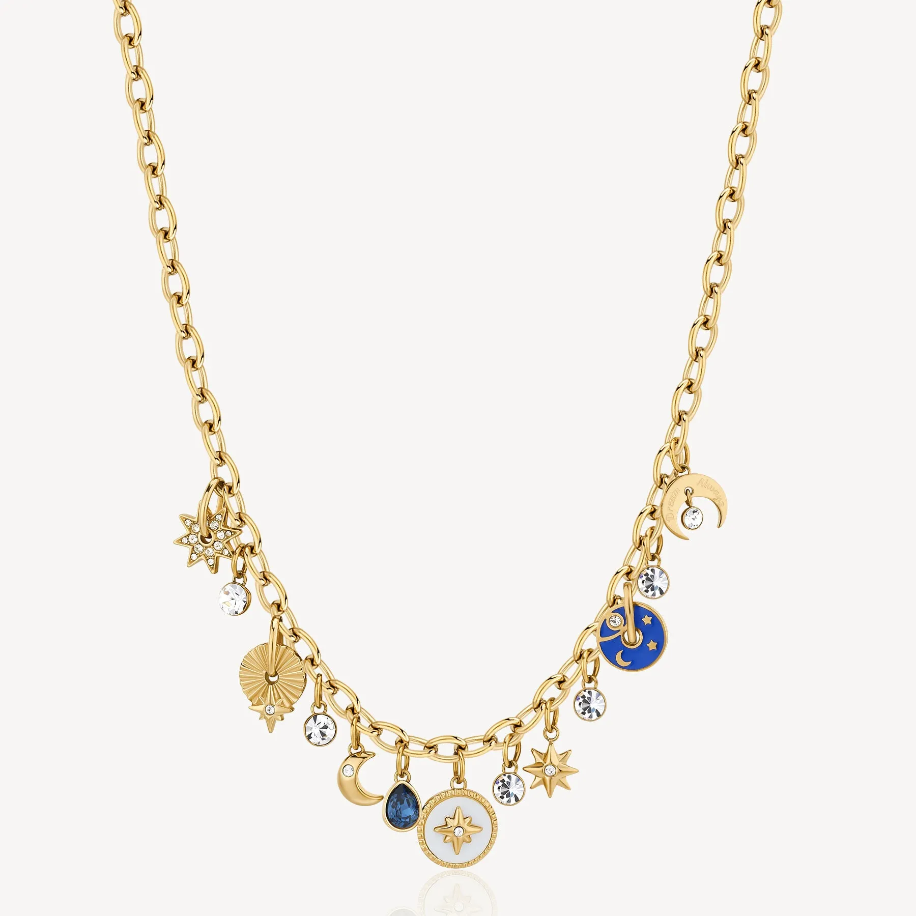 COLLANA BROSWAY CHAKRA MISTICI STELLE PVD ORO PENDENTI STELLE E LUNE - BHKN081