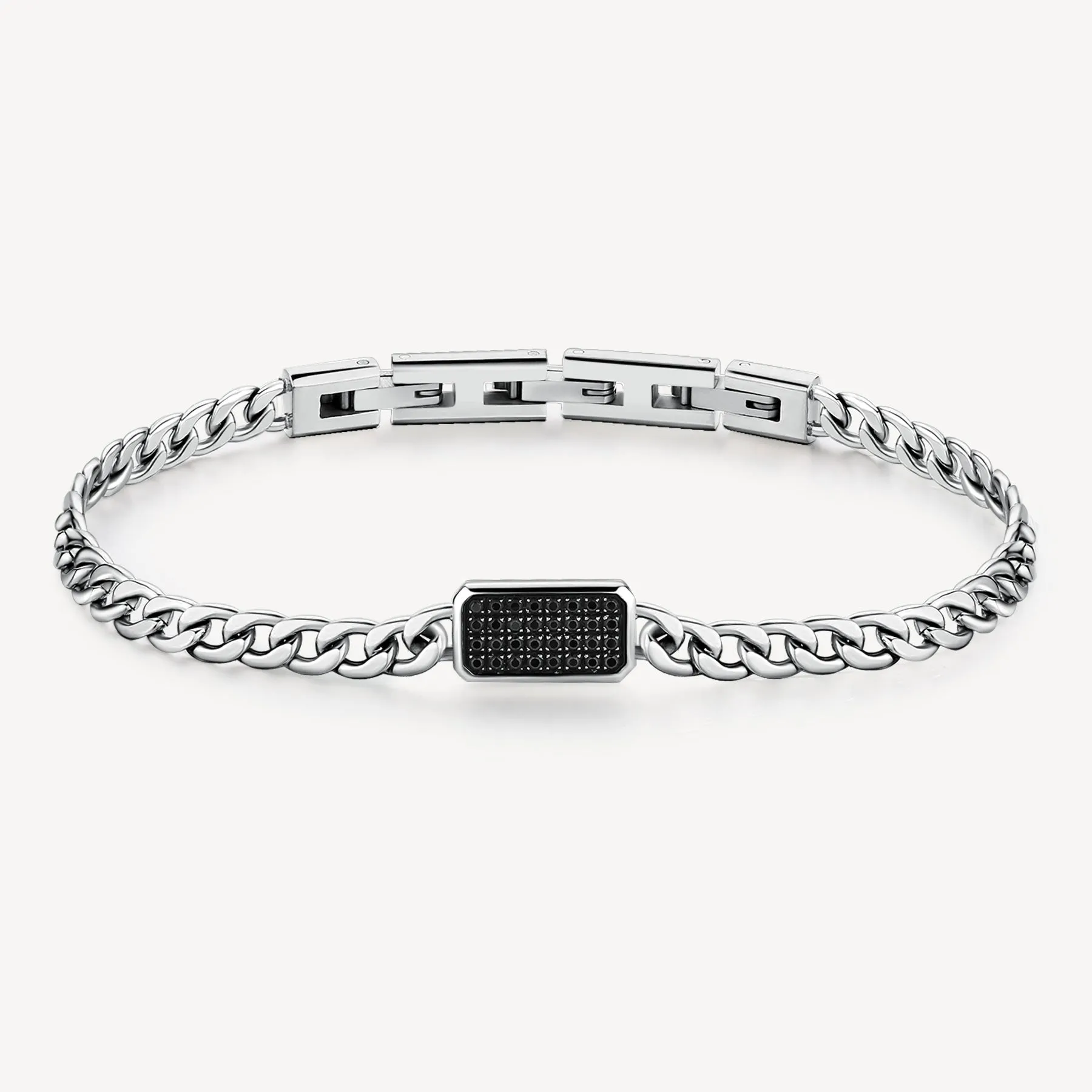 BRACCIALE BROSWAY INK UOMO PIASTRINA CENTRALE CON CUBIK ZIRCONIA NERI - BIK114