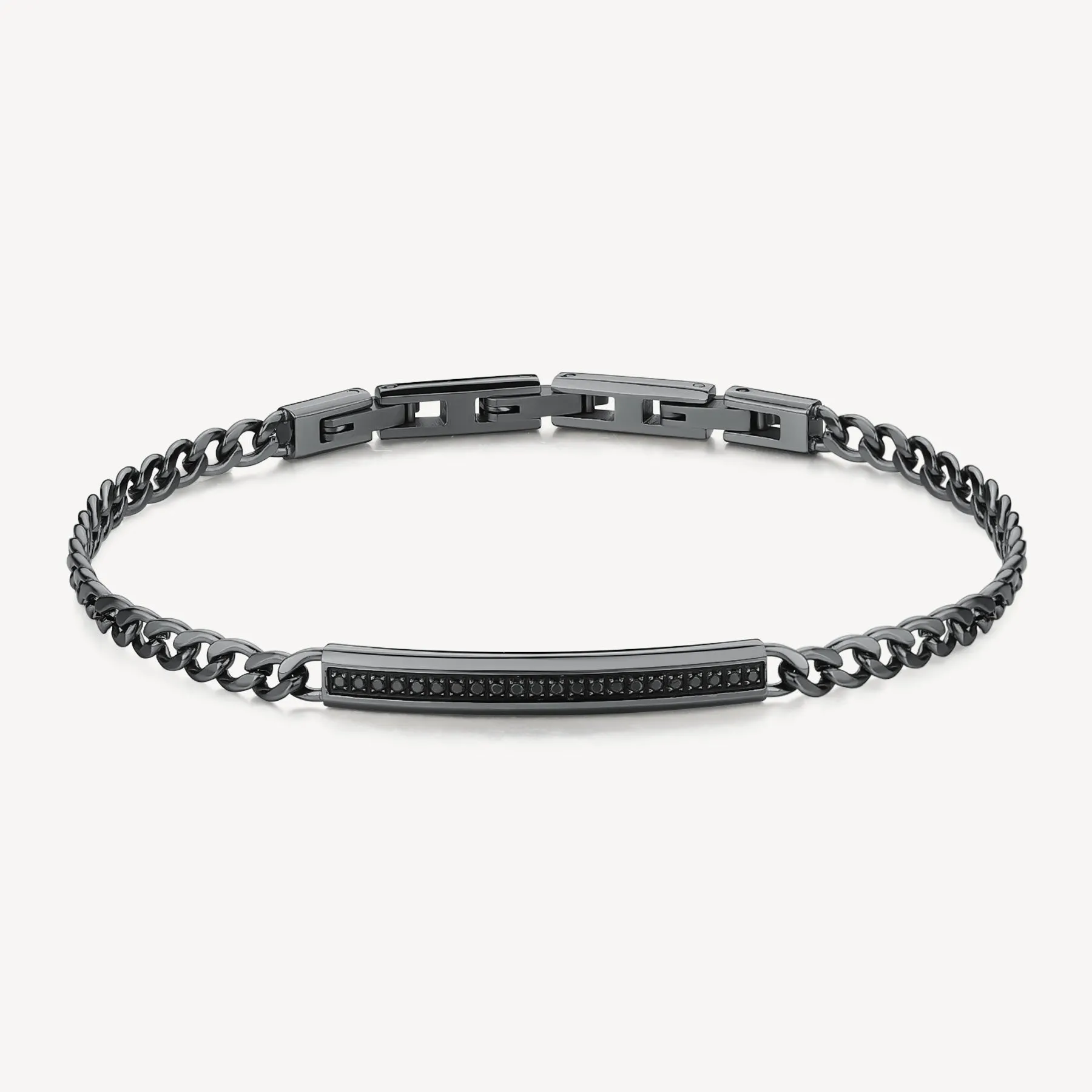 BRACCIALE BROSWAY INK UOMO PVD GRIGIO CON PIASTRINA CENTRALE CON CUBIK ZIRCONIA NERI - BIK119