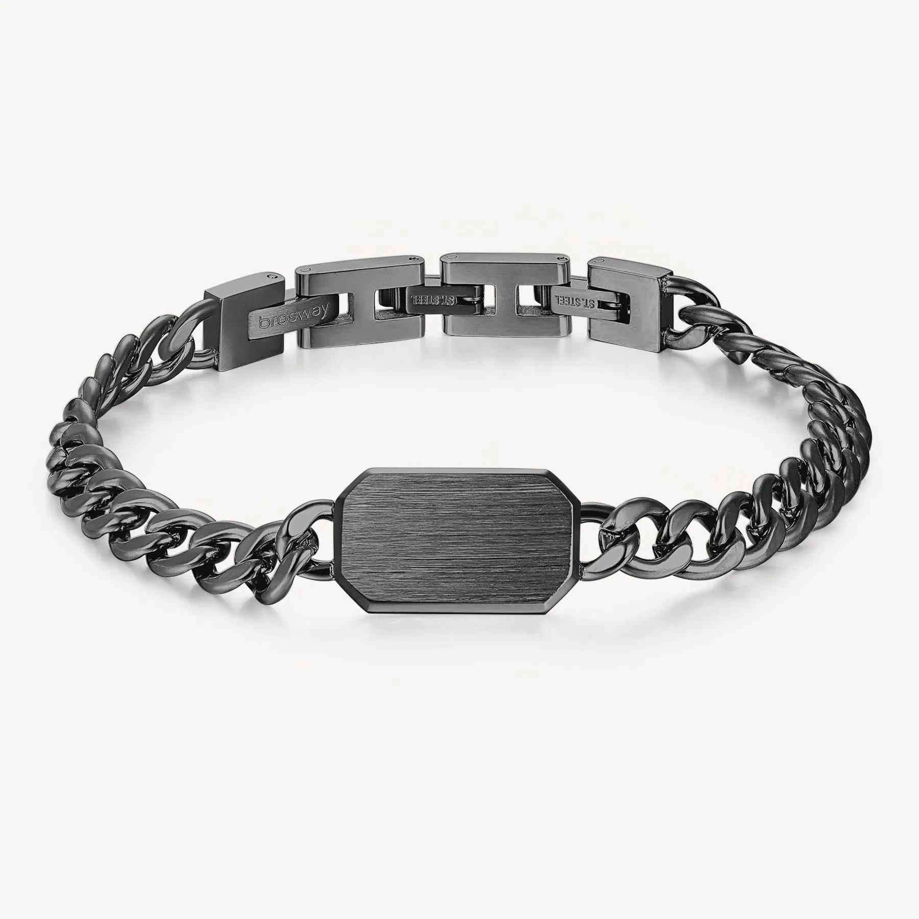 BRACCIALE BROSWAY INK UOMO PVD NERO CON PIASTRINA SATINATA OTTAGONALE - BIK16