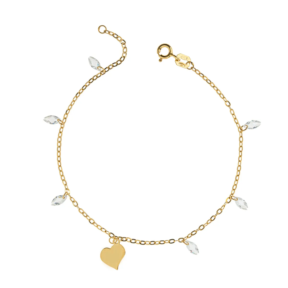 9Kt yellow gold bracelet with heart and stones