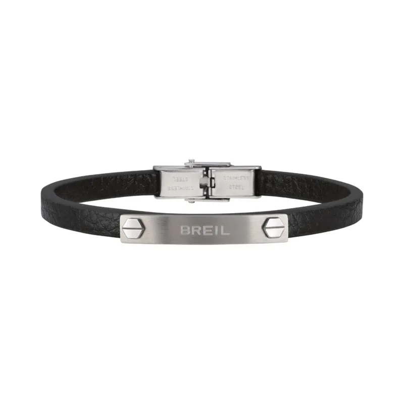 BREIL – BRACCIALE UOMO – BRIDGE IN PELLE NERA E ACCIAIO