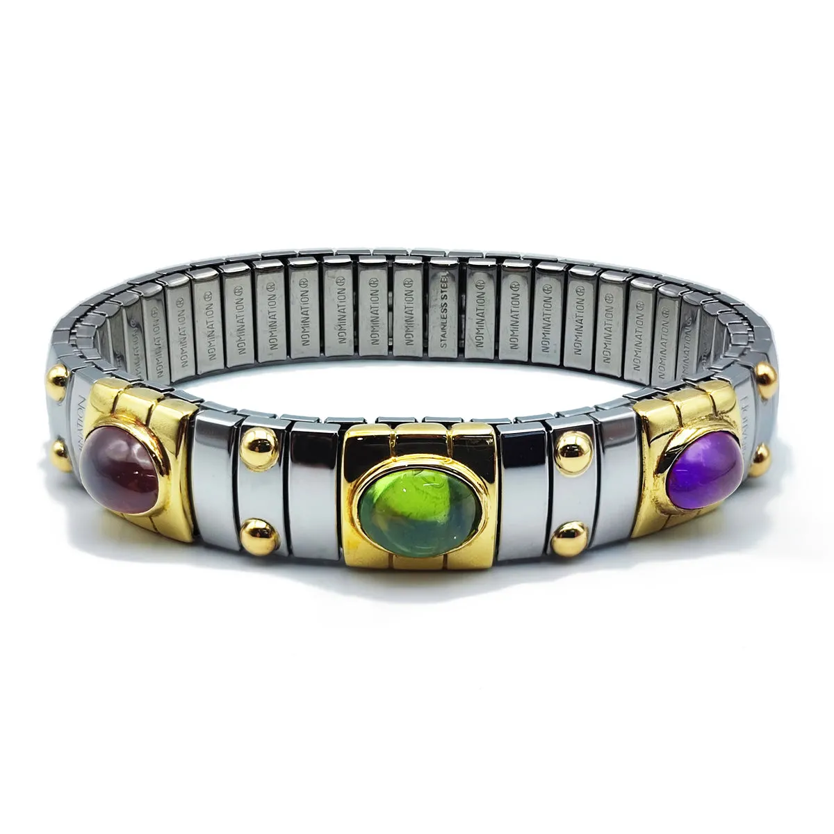 BXP/305 Nomination Bracciale Estensibile Donna in Acciaio e Oro 18KT con Pietre Dure