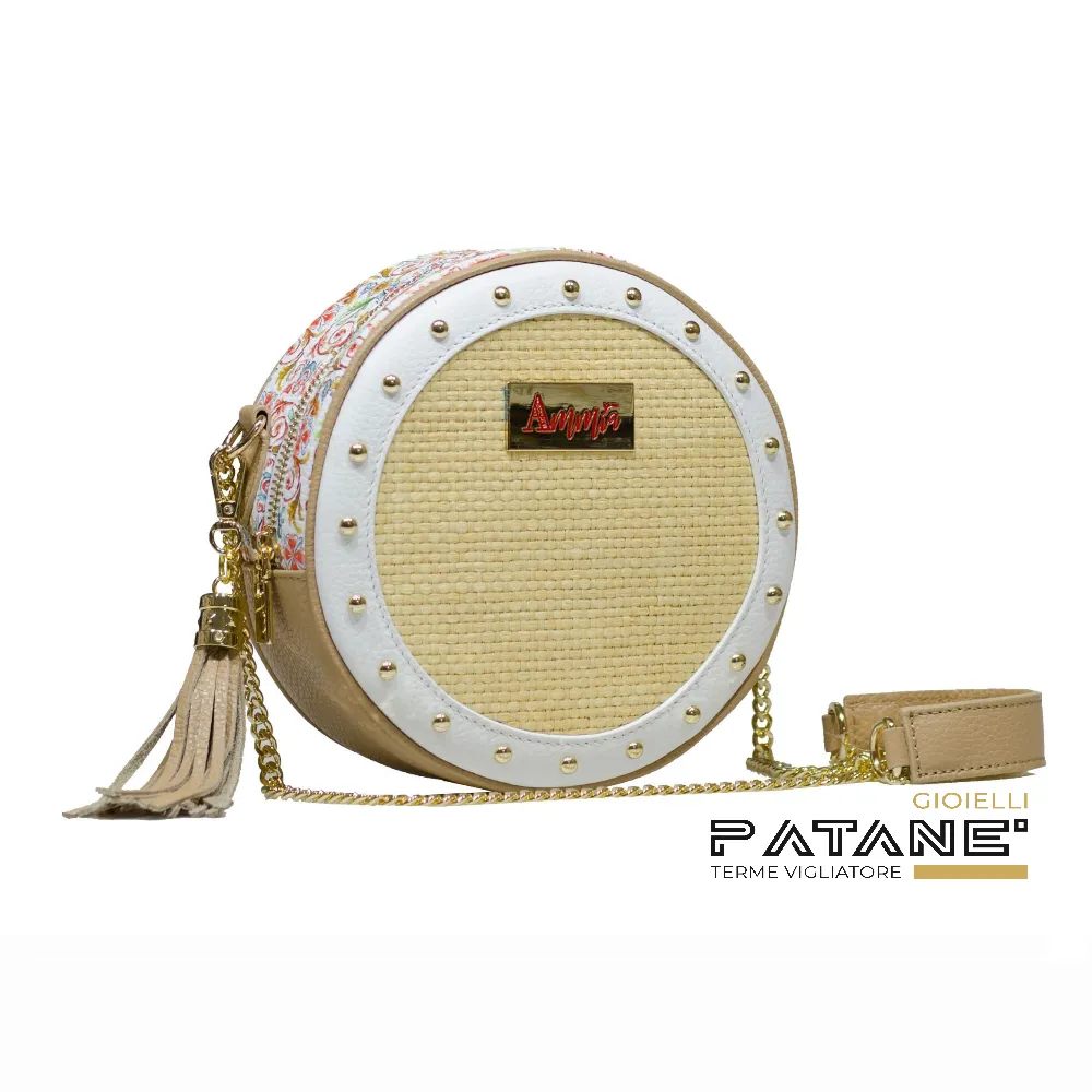 Borsa Ammia - Scaramanzia - Round Bag Tamburì In Paglia
