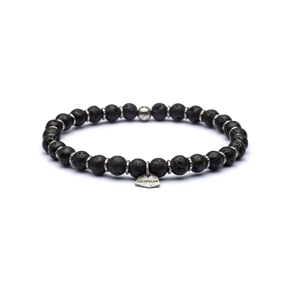 Bracciale Antracite Argento e Pietra di Lava Petra