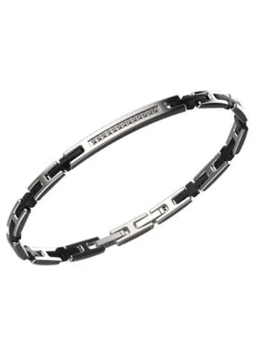Bikkembergs Bracciale Uomo Targa In Acciaio Con Diamanti Bianchi