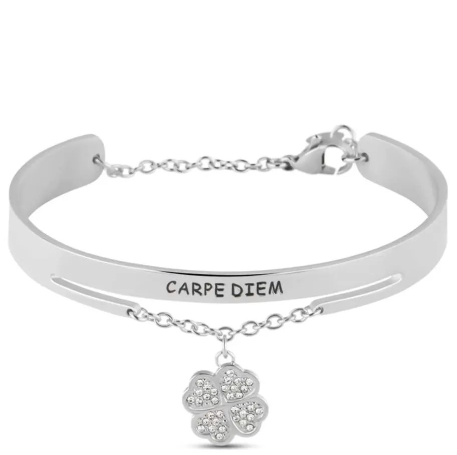 Bracciale donna Stroili bangle lady message acciaio quadrifoglio e cristalli 1675526