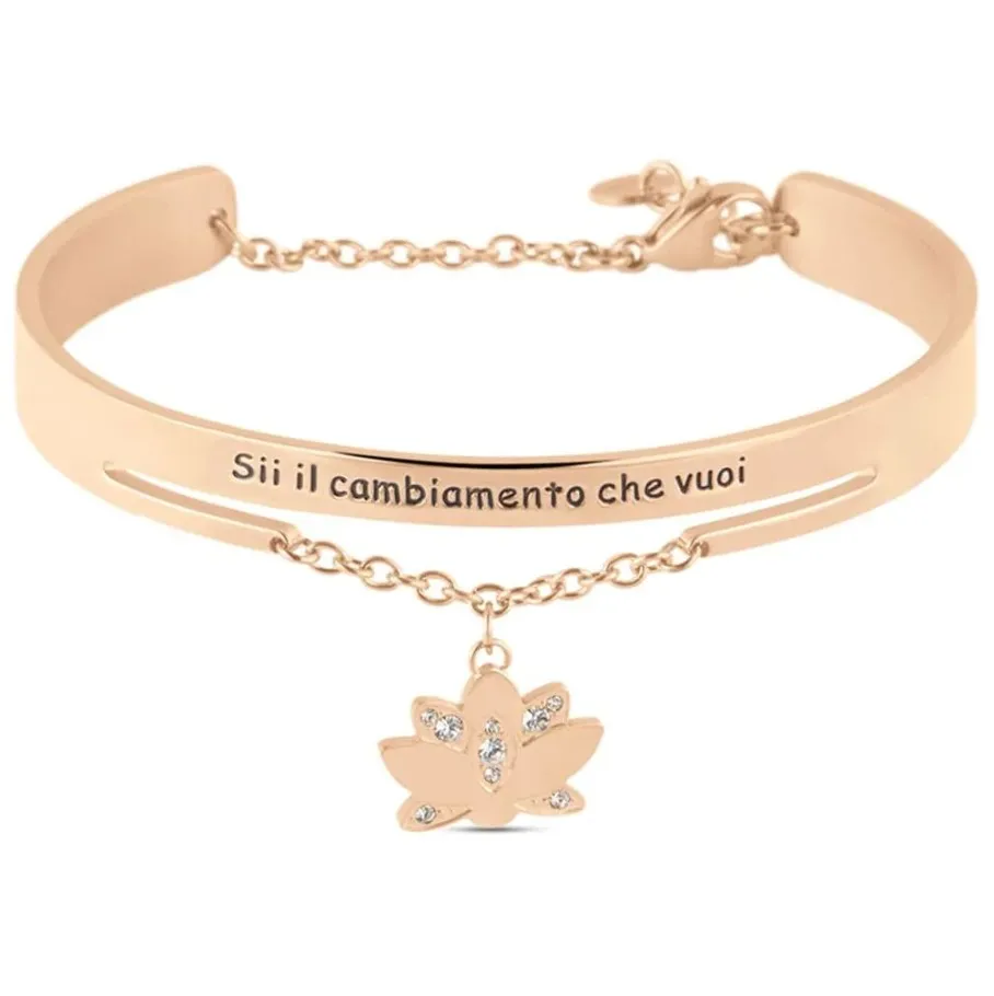 Bracciale donna Stroili bangle lady message acciaio rosato fiore di loto e cristalli 1675532