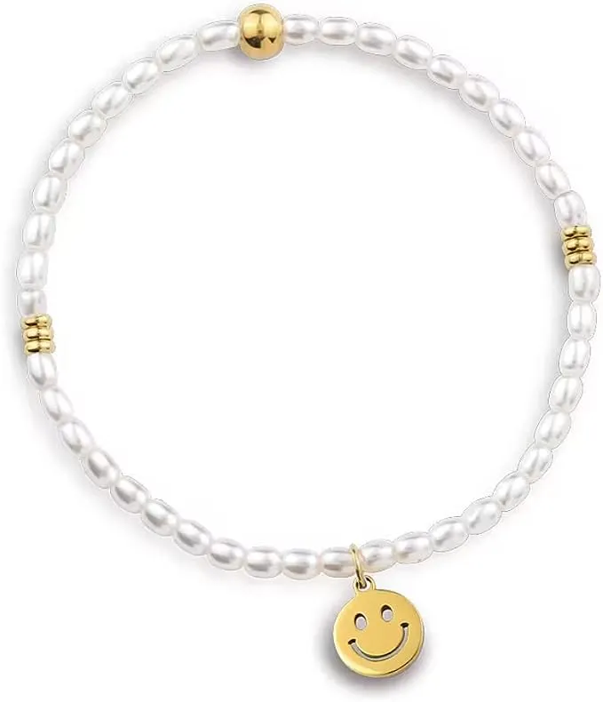 Bracciale donna gioielli Ops Objects funny pearls OPSBR-823 con pendente smile dorato