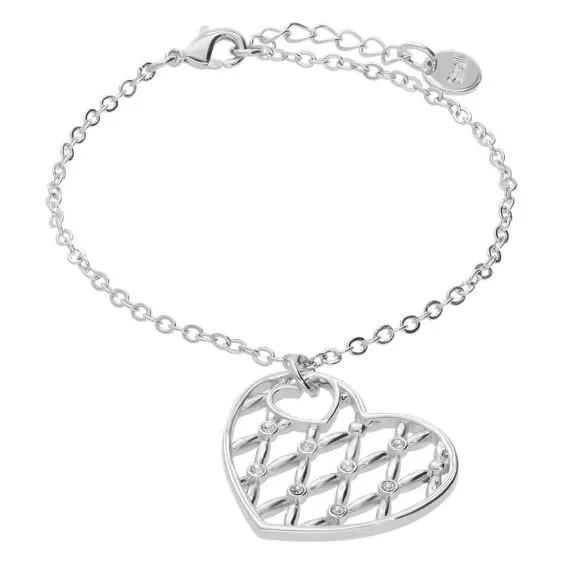 Bracciale in ottone rodiato con cuore e brillanti