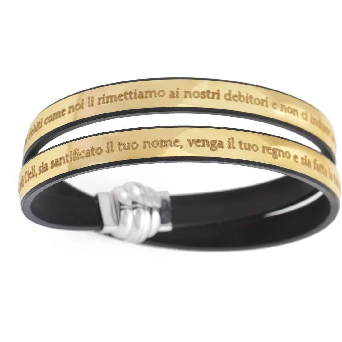 Bracciale padre nostro Amen in acciaio anallergico e pelle