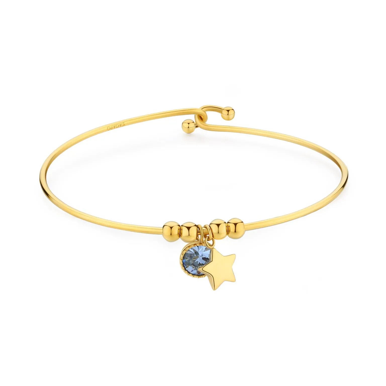 Bracciale rigido donna Sagapò dorato con punto luce blu e stella skt32