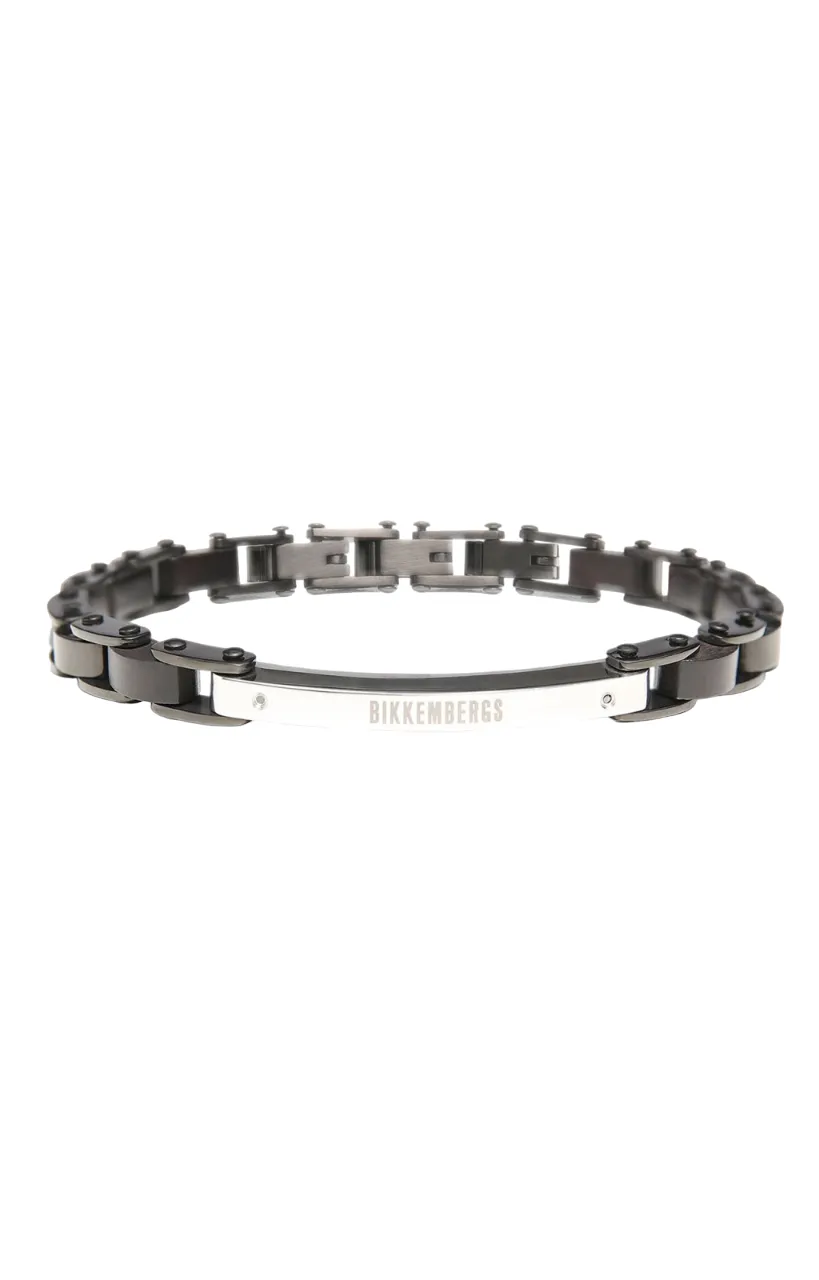Bikkembergs Bracciale Uomo In Acciaio Con Due Diamanti Neri