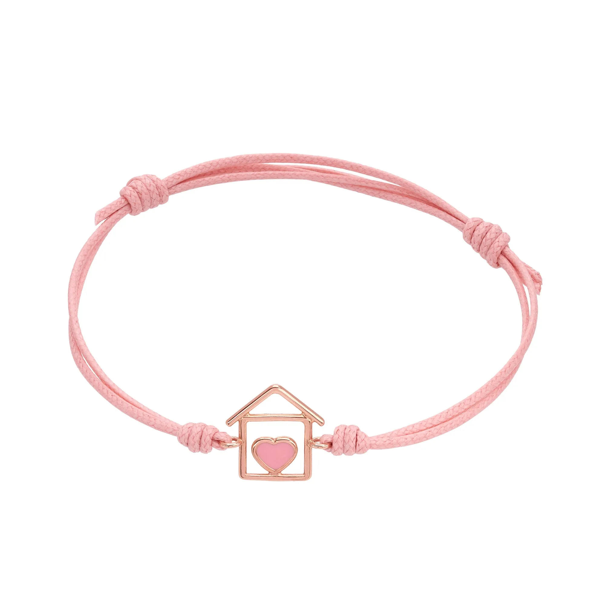 Marco Gerbella - Bracciale cordino con casa e cuore smaltato rosa