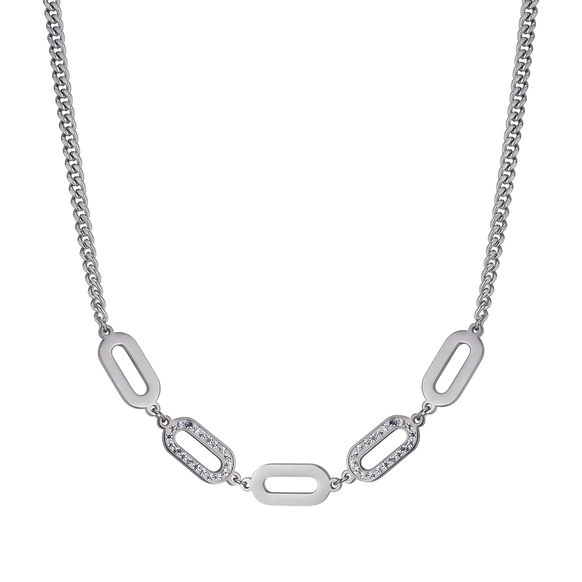 WOMEN'S STEEL NECKLACE WITH ELEMENTS AND WHITE CRYSTALS