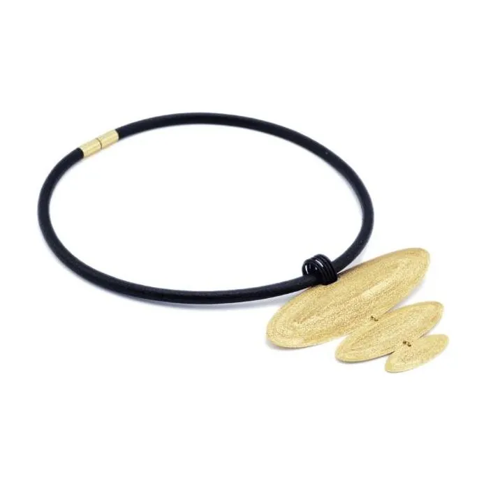 Collana Cuoio Dorata Puntinata Mano Tre Lastre