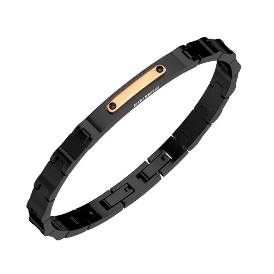 Bikkembergs Bracciale Uomo Classic In Acciaio Nero Con Elemento Rosato