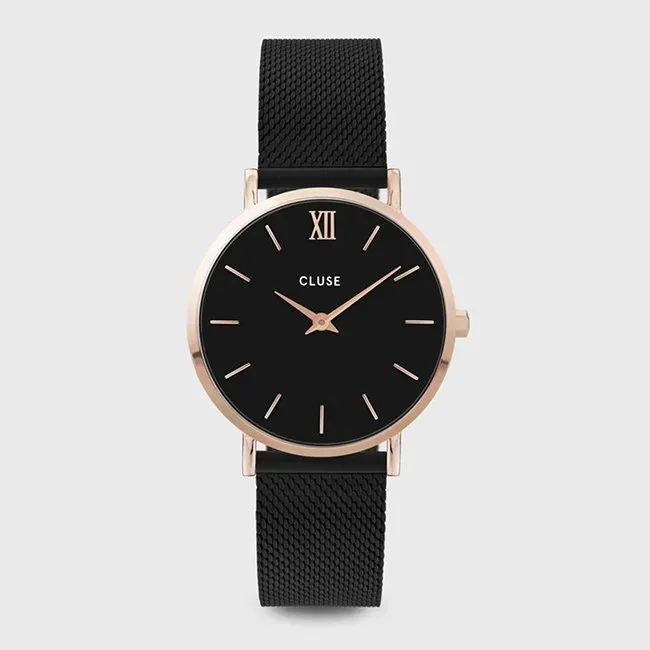 CLUSE – OROLOGIO DONNA Minuit Mesh Black, Rose Gold Colour