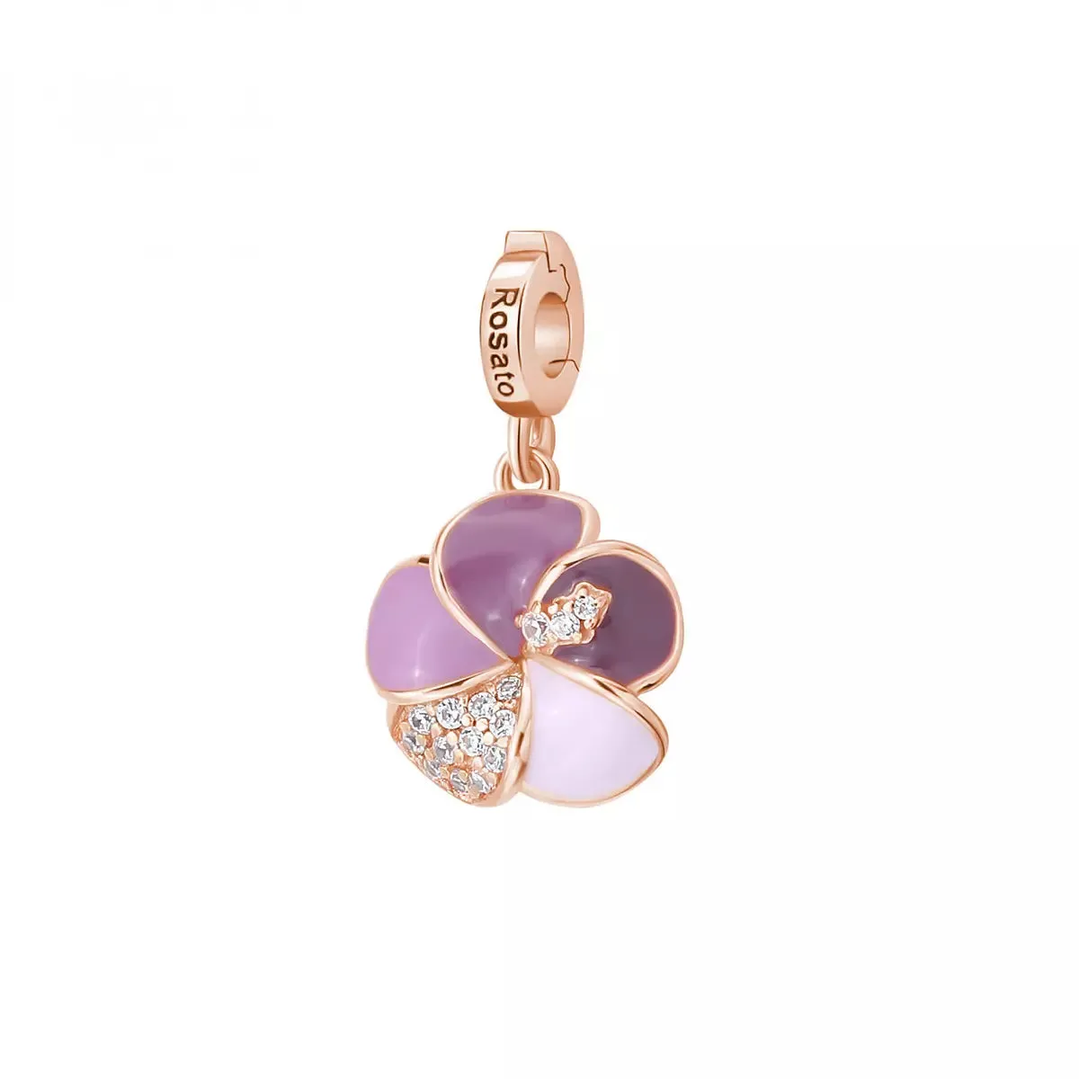 Charm Fiore Ibisco Rosato Argento Rosè e Smalti RZ230