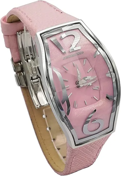 Chronotech Prisma Flat Orologio da Donna con Cinturino in Pelle Rosa CT.7932AL/88