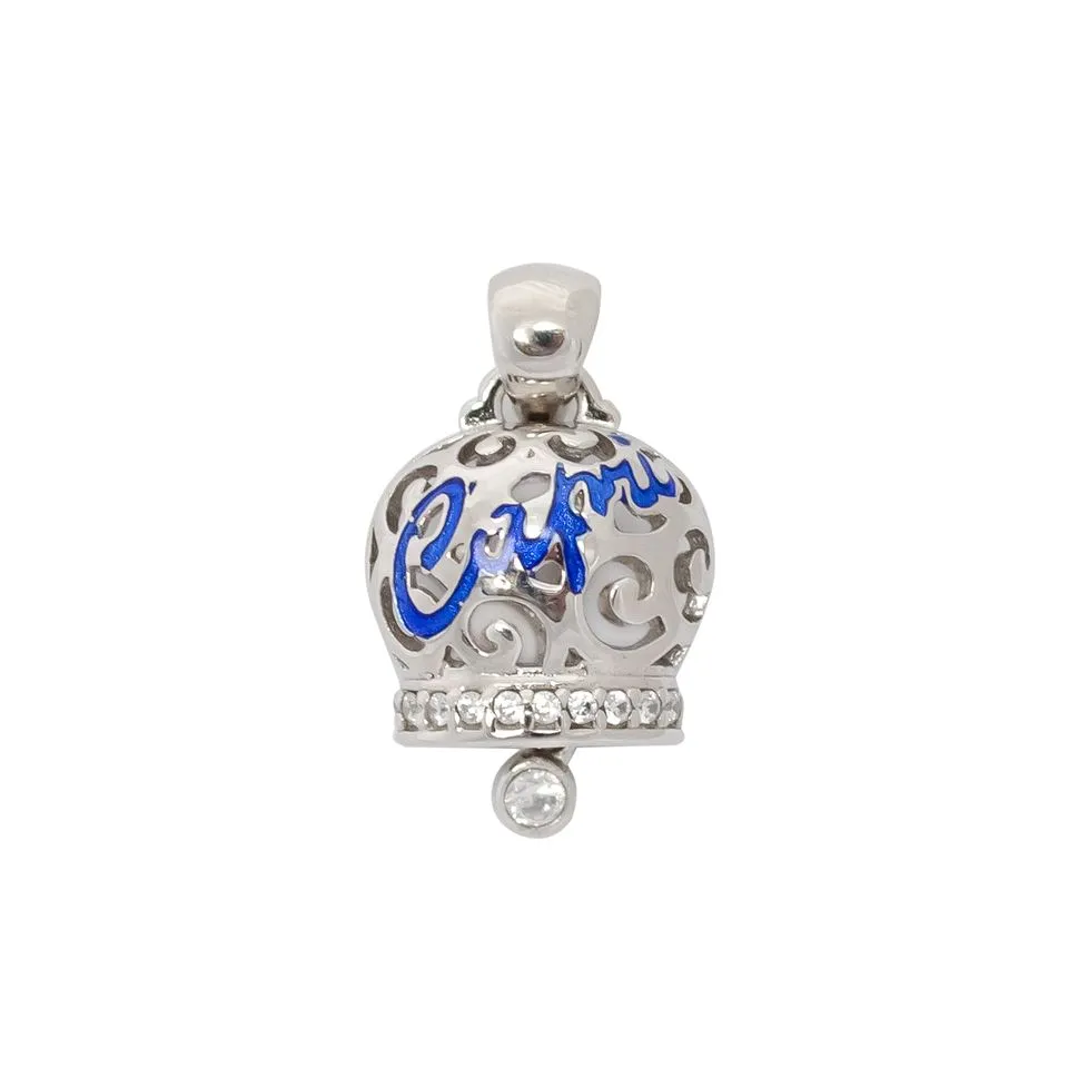 Ciondolo donna Campanella della fortuna intrecciata in argento 925, zirconi e lettering Capri blu