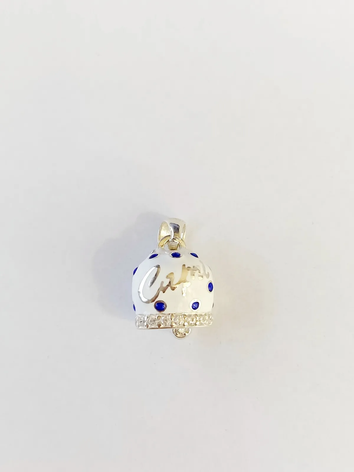 Ciondolo donna campanella capri in argento 925 smaltata bianca zirconata