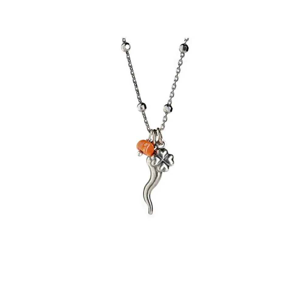 Collana Antracite Argento con Cornetto Pascia'