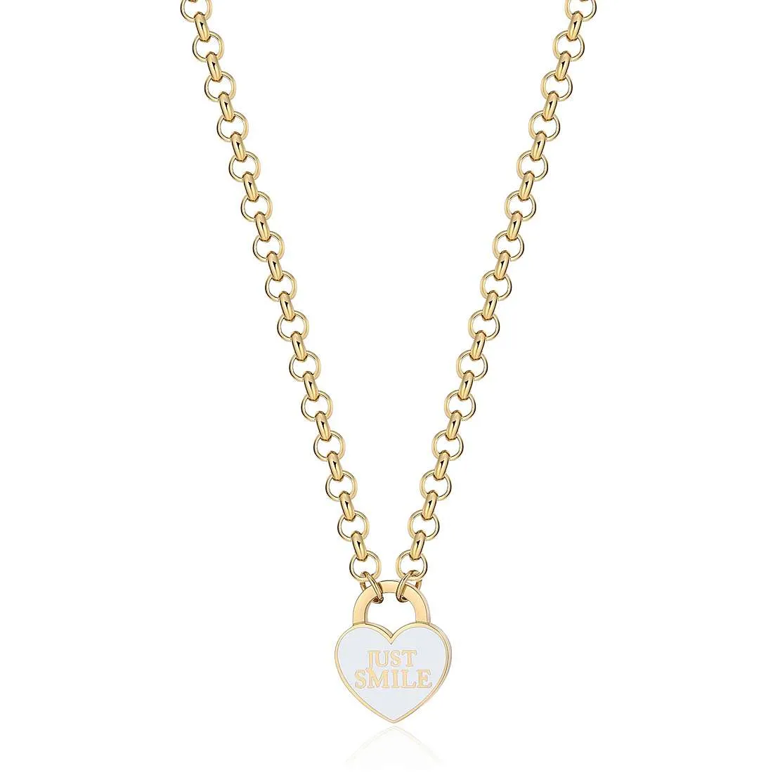 Collana acciaio dorato donna gioielli Sagapò Be My Always sbm85 cuore bianco