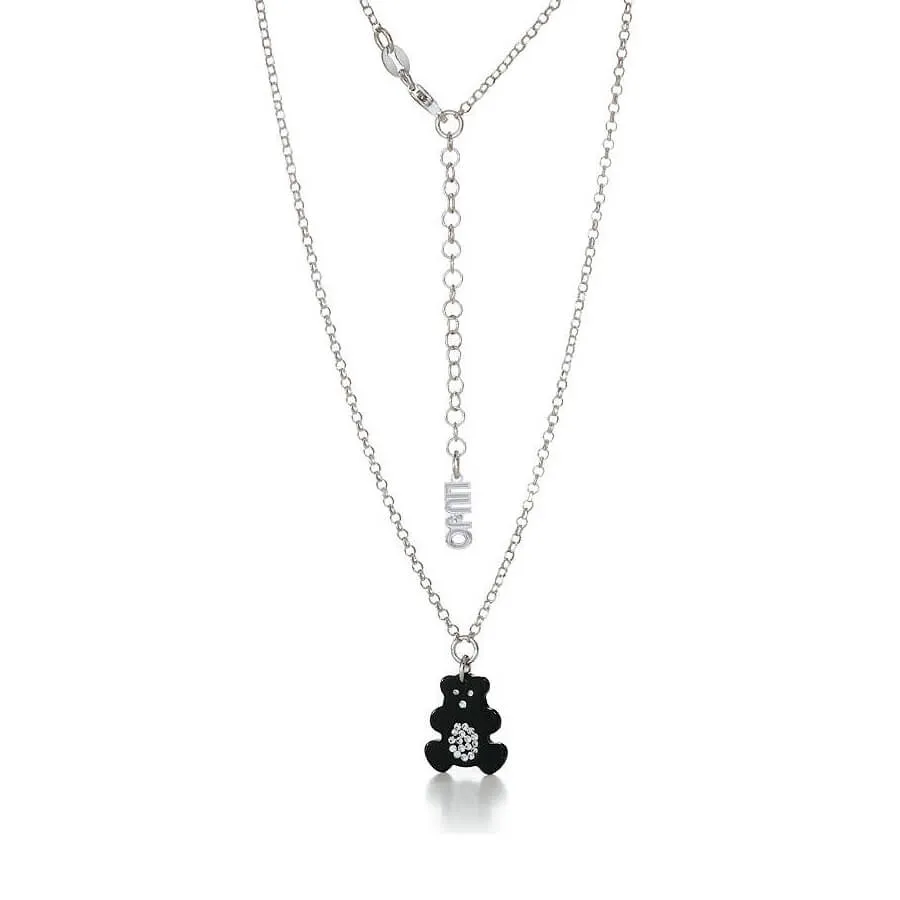 Collana bambina in Argento con orsetto e swarovski nero BLJ017