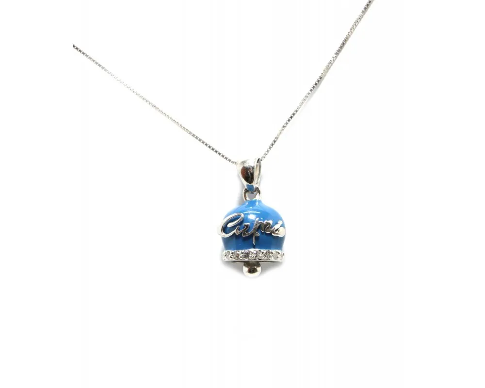 Collana donna Capri con campanella 2cm argento smalto azzurro campana